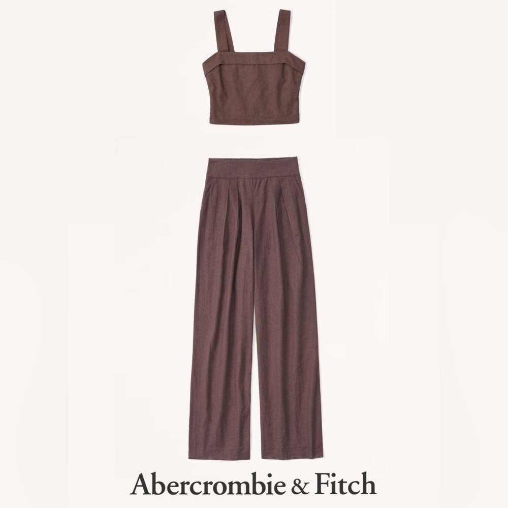 Abercrombie & Fitch Two Piece Set Linen Blend Brown XL